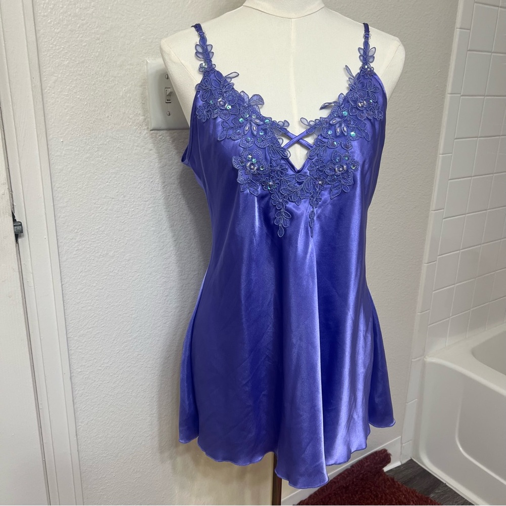 Purple sparkly satin lingerie slip dress lace fairy vintage spring Y2K princess